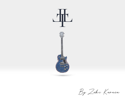 Safirli Gitar Yaka İğnesi, 925K Gümüş | LZ00026S