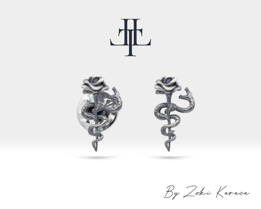 Pırlantalı Gül ve Yılan Yaka İğnesi, 925K Gümüş | LZ00027D