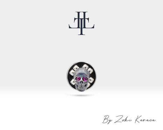 Yakutlu Kuru Kafa Yaka İğnesi, 925K Gümüş | LZ00029R