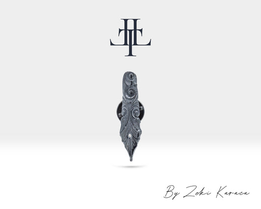 Tek Pırlantalı Dolma Kalem Ucu Yaka İğnesi, 925K Gümüş | LZ00004D