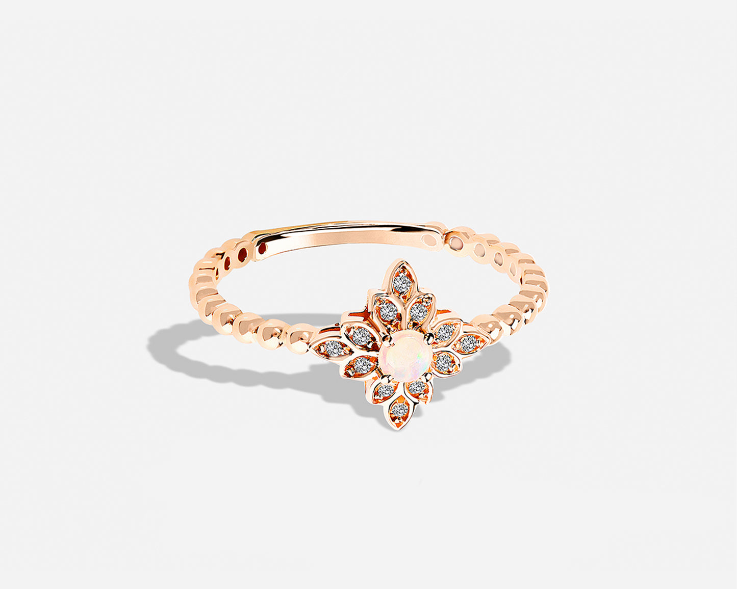 Çiçek Opal Yüzük, 14K Sarı-Beyaz-Kırmızı Altın | LR00008DO