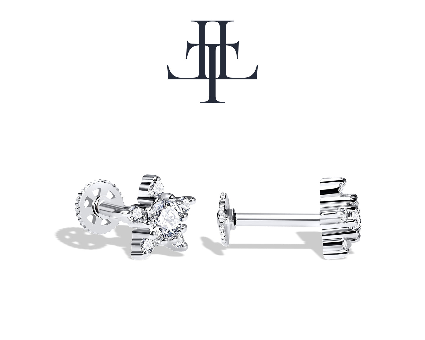 Pırlantadan Yıldız Piercing, 8 MM , 1.2 MM, 14K Sarı-Beyaz-Kırmızı Altın | LP00027D