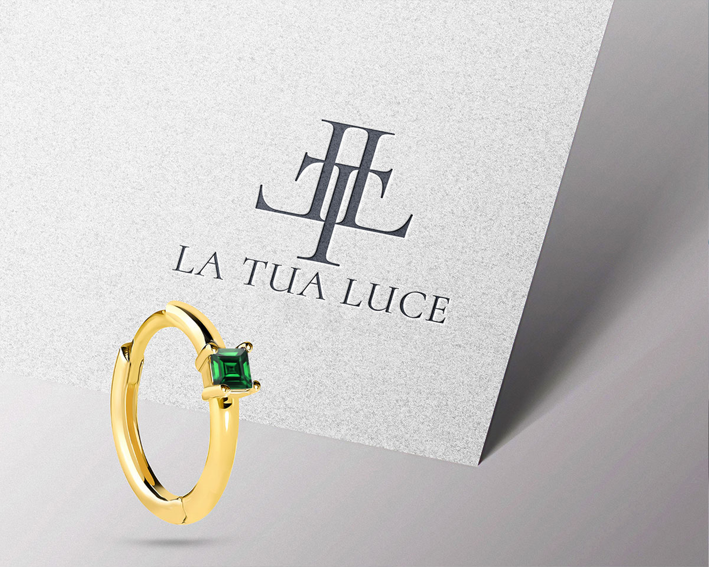 Prenses Zümrütlü Küpe, 12 MM , 14K Sarı-Beyaz-Kırmızı Altın | LE00024E