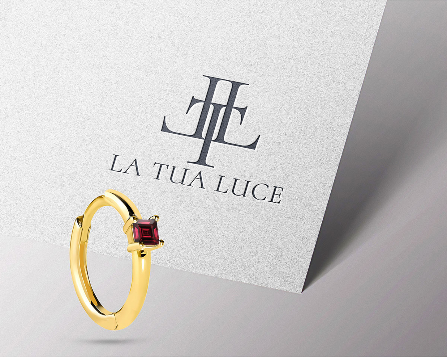 Prenses Yakut Küpe, 12 MM , 14K Sarı-Beyaz-Kırmızı Altın | LE00024R