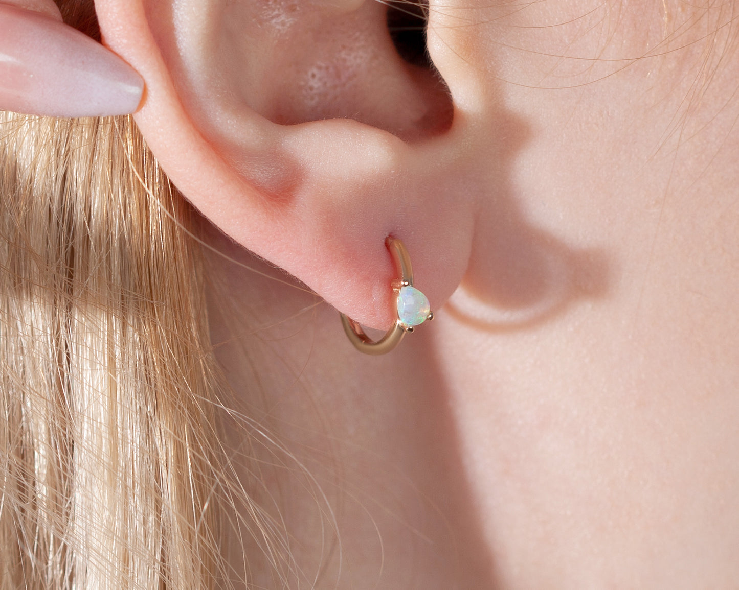 Çapraz Damla Opal Küpe, 12 MM , 14K Sarı-Beyaz-Kırmızı Altın | LE00023O