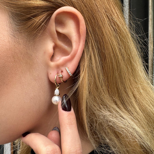 Damla Opal İnci Sallantılı Küpe, 14K Sarı-Beyaz-Kırmızı Altın | LE00080PO