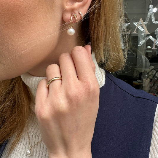 İnci Sallantılı Küpe, 14K Sarı-Beyaz-Kırmızı Altın | LE00077P