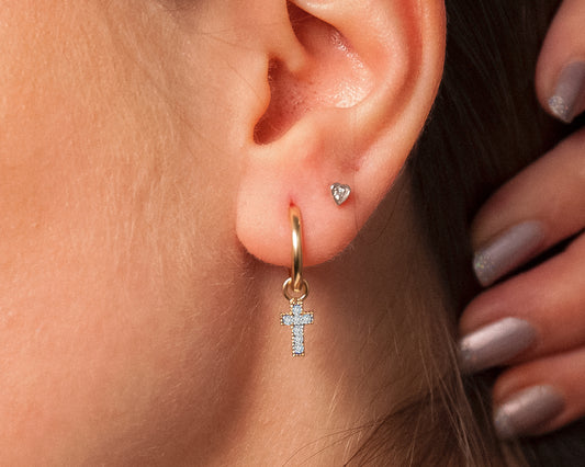 Pırlanta Haç Sallantılı Küpe, 13 MM , 14K Sarı-Beyaz-Kırmızı Altın | LE00034D