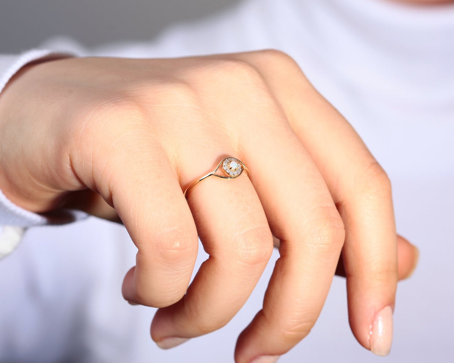 Opal Göz Yüzük, 14K Sarı-Beyaz-Kırmızı Altın | LR00001DO