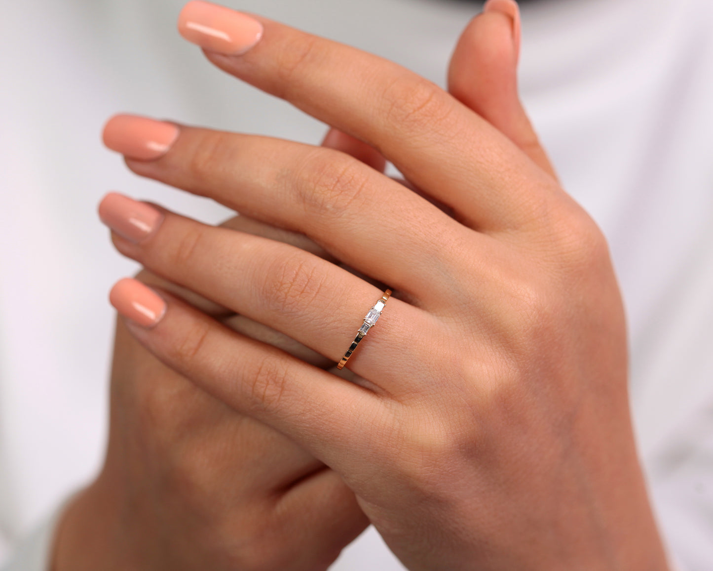 Üçlü Baget Pırlanta Yüzük, 14K Sarı-Beyaz-Kırmızı Altın | LR00032D