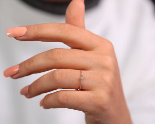 Trapez Pırlanta Yüzük, 14K Sarı-Beyaz-Kırmızı Altın | LR00033D