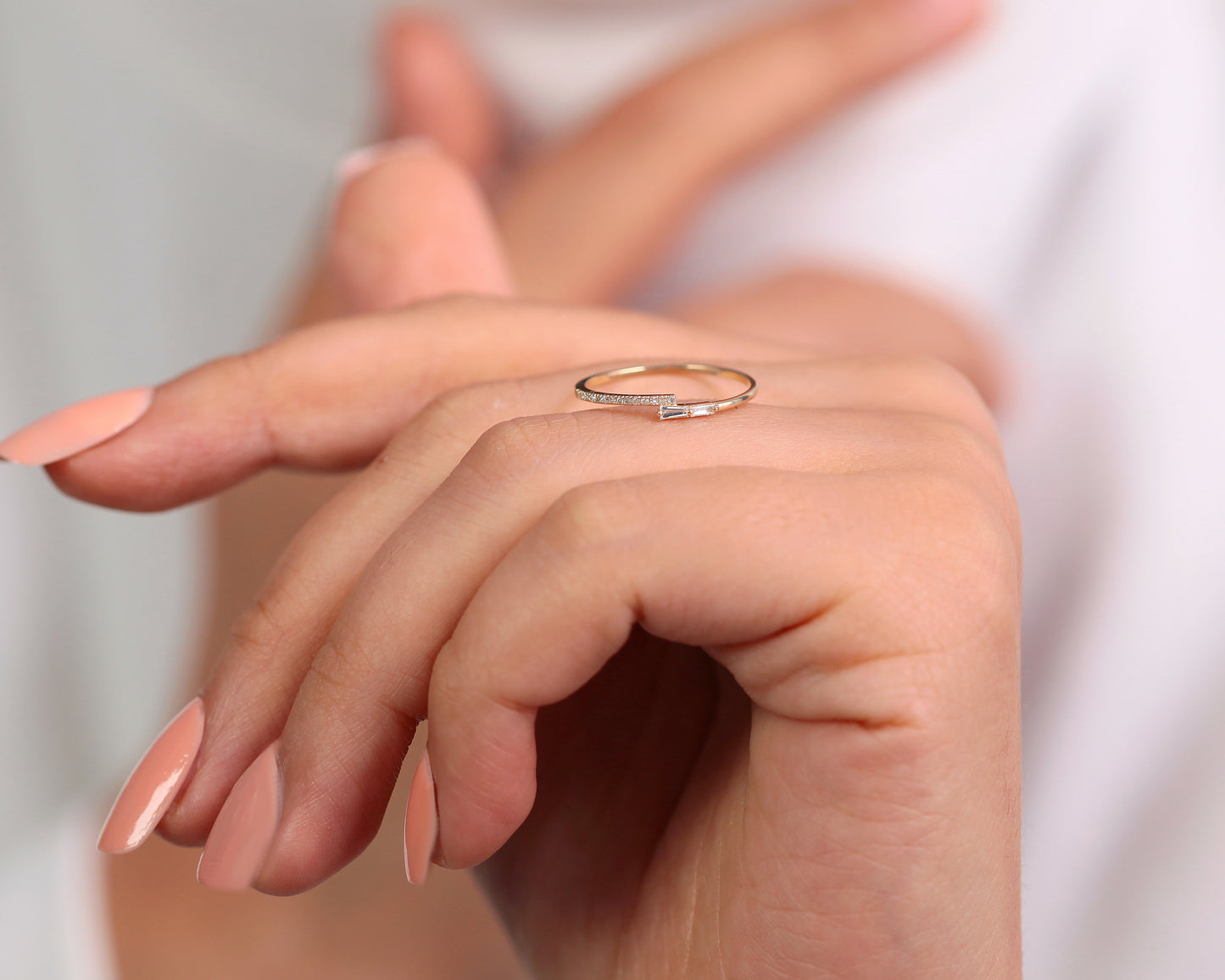 Trapez Pırlanta Yüzük, 14K Sarı-Beyaz-Kırmızı Altın | LR00033D