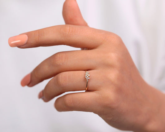 Karışık Serpiştirme Pırlanta Yüzük, 14K Sarı-Beyaz-Kırmızı Altın | LR00046D