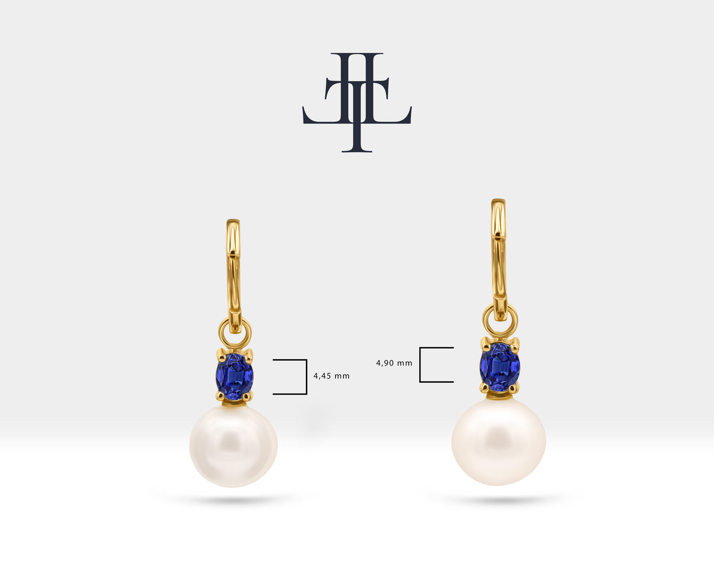 Oval Safir İnci Sallantılı Küpe, 14K Sarı-Beyaz-Kırmızı Altın | LE00079PS