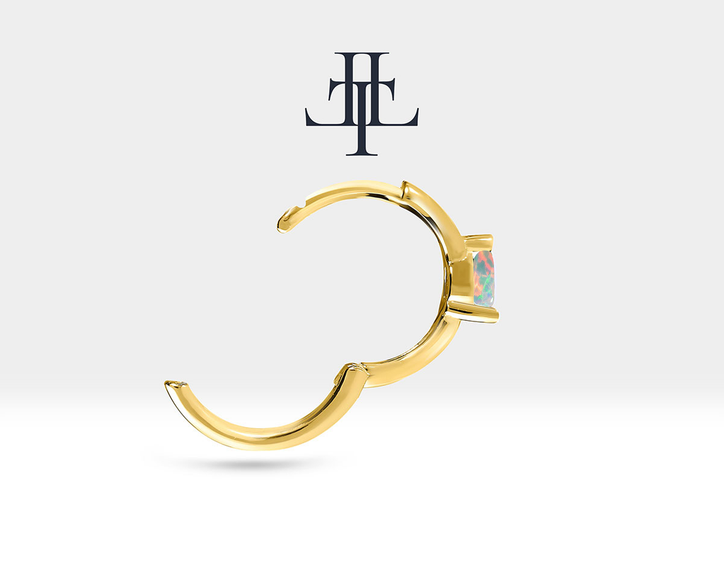 Damla Opal Küpe, 12 MM , 14K Sarı-Beyaz-Kırmızı Altın | LE00009O