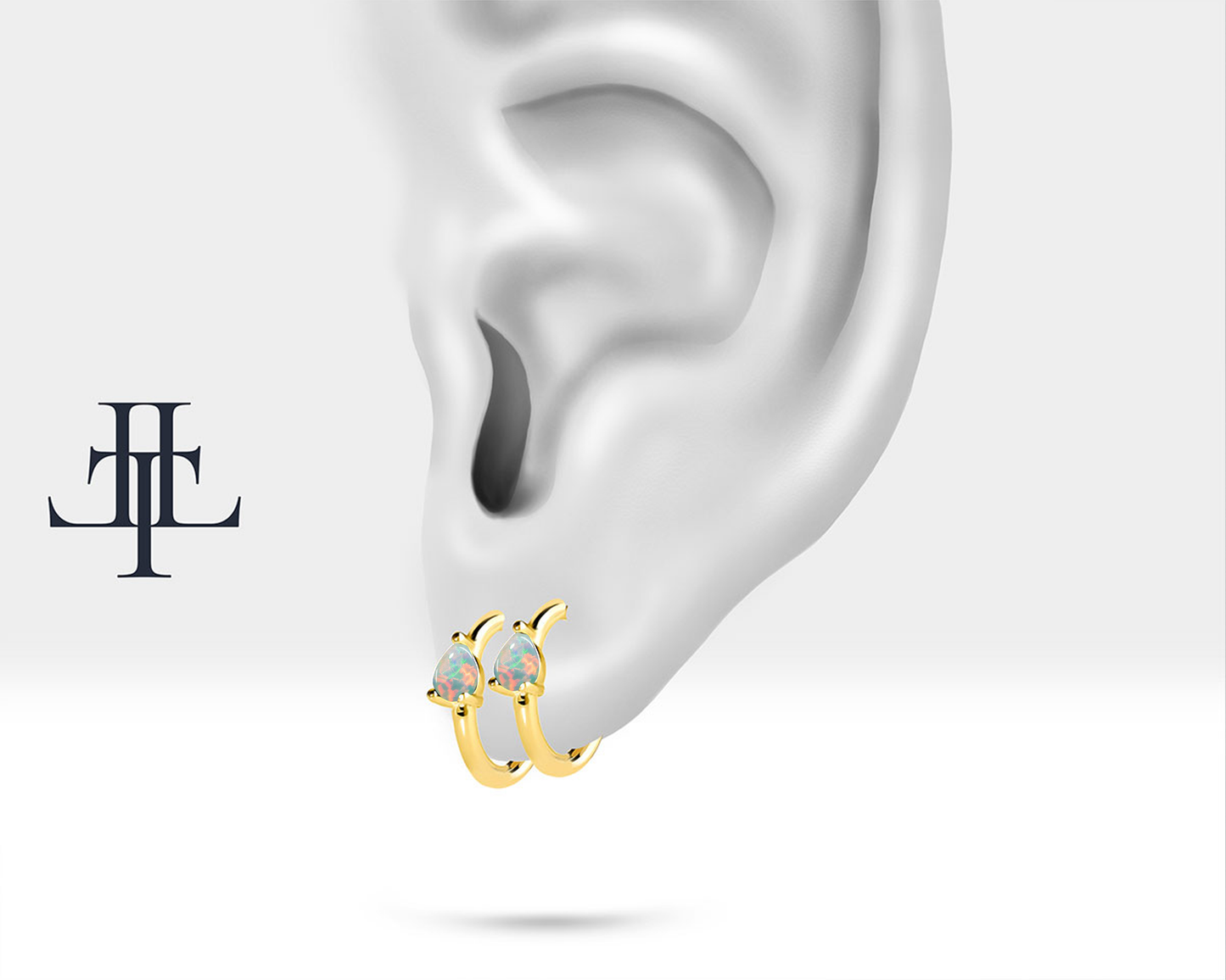 Damla Opal Küpe, 12 MM , 14K Sarı-Beyaz-Kırmızı Altın | LE00009O