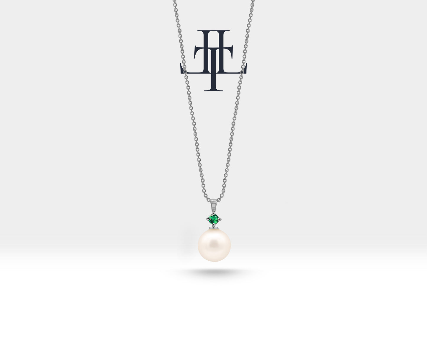 Yuvarlak Zümrüt İnci Kolye, 14K Sarı-Beyaz-Kırmızı Altın | LN00007PE