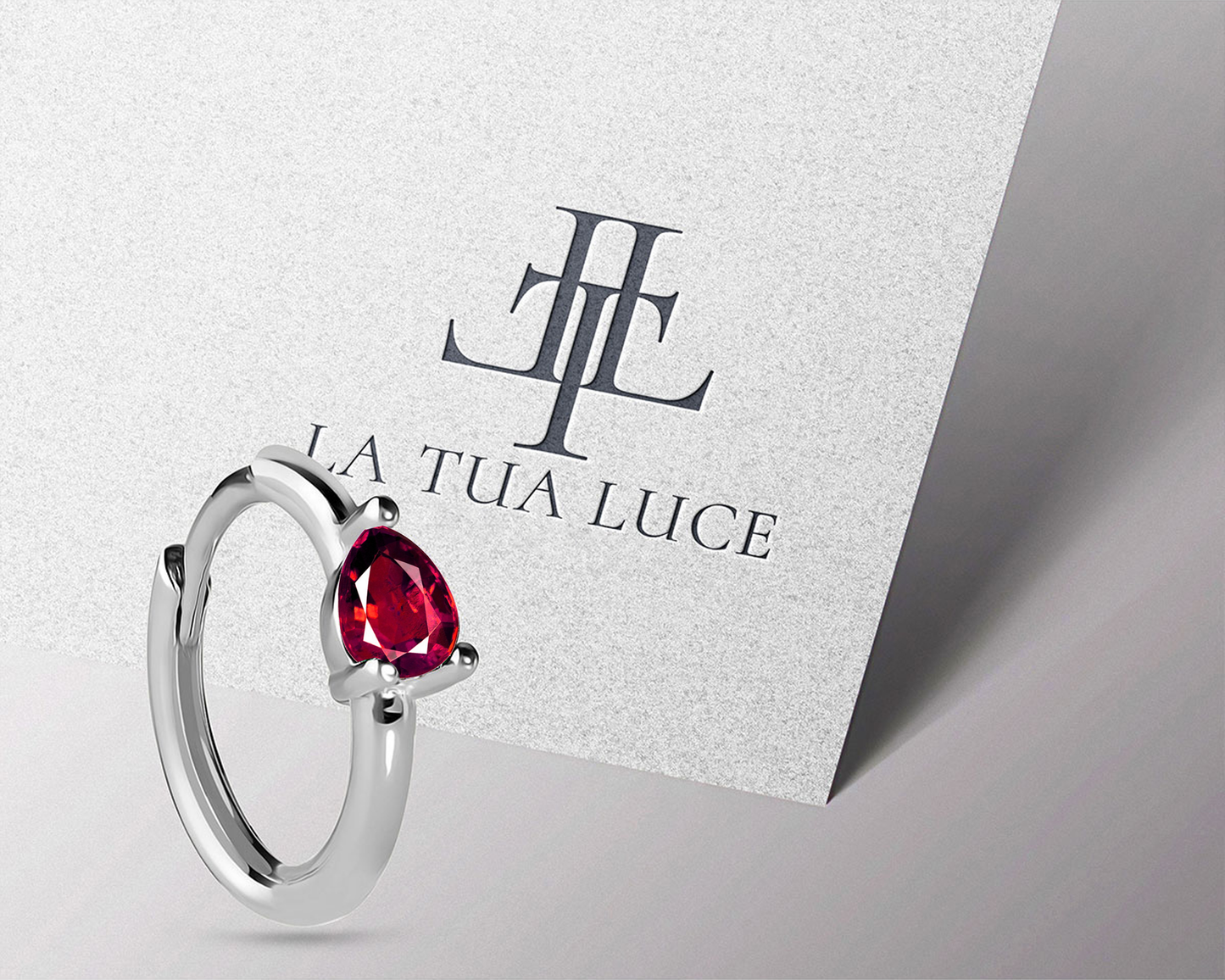 Damla Yakut Küpe, 12 MM , 14K Sarı-Beyaz-Kırmızı Altın | LE00009R