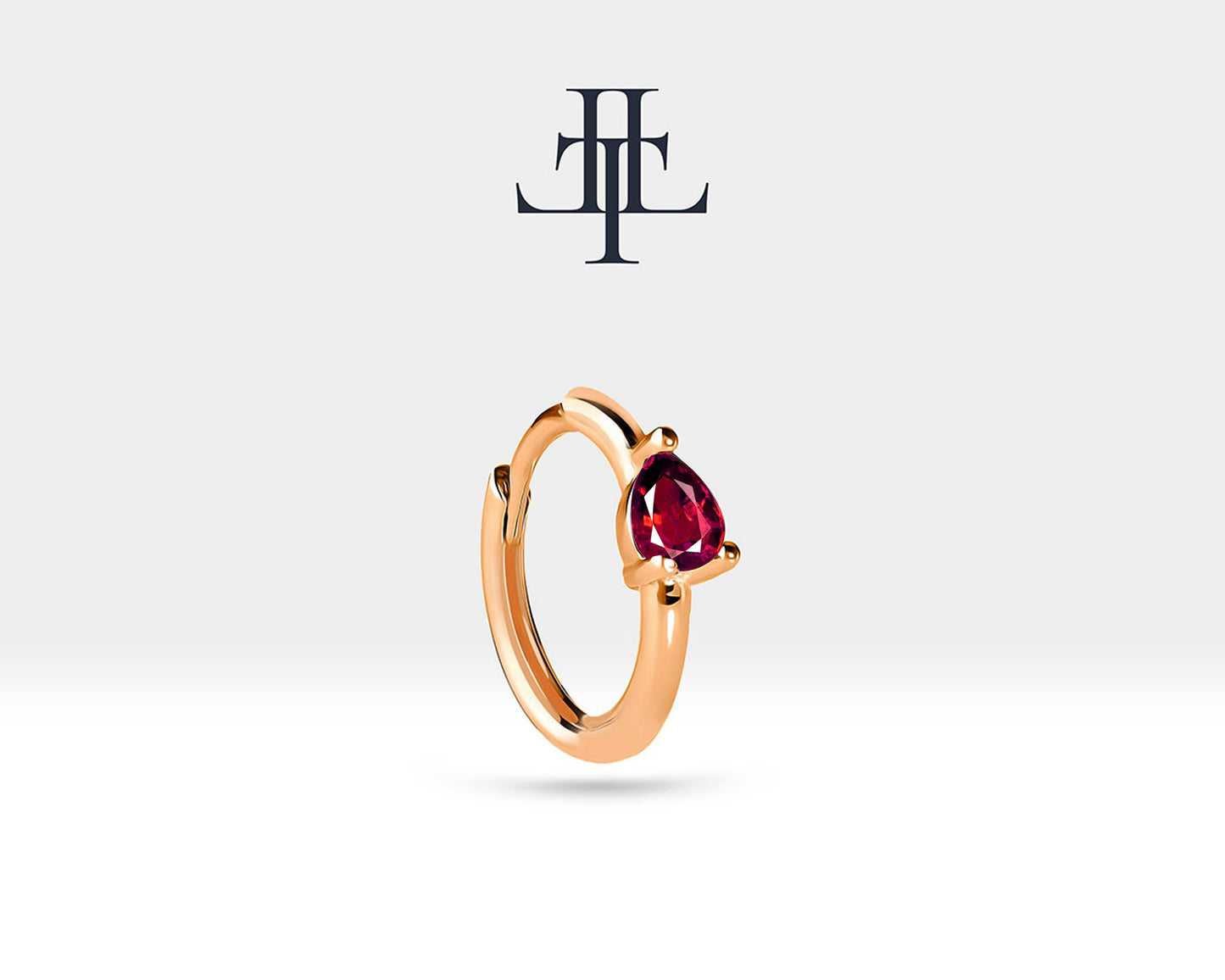 Damla Yakut Küpe, 12 MM , 14K Sarı-Beyaz-Kırmızı Altın | LE00009R