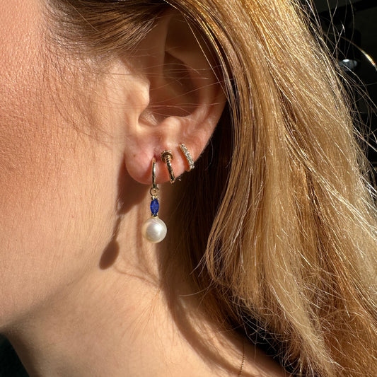 Markiz Safir İnci Sallantılı Küpe, 14K Sarı-Beyaz-Kırmızı Altın | LE00082PS