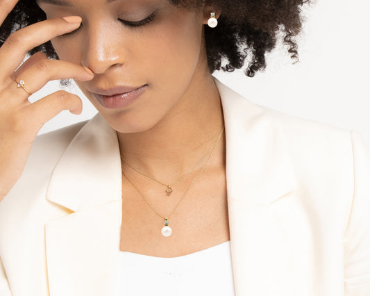 Yuvarlak Opal İnci Kolye, 14K Sarı-Beyaz-Kırmızı Altın | LN00009PO