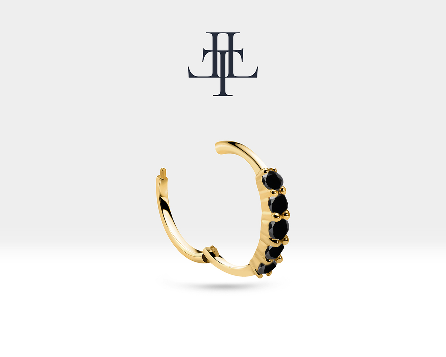 Beş Siyah Pırlanta Halka Piercing Küpe, 13 MM , 1.2 MM, 14K Sarı-Beyaz-Kırmızı Altın | LE00017B