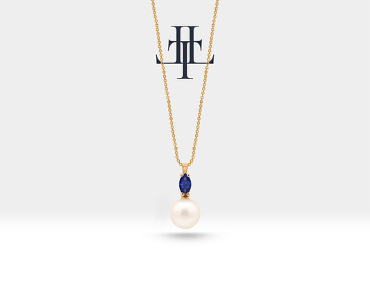 Markiz Safir İnci Kolye, 14K Sarı-Beyaz-Kırmızı Altın | LN00008PS