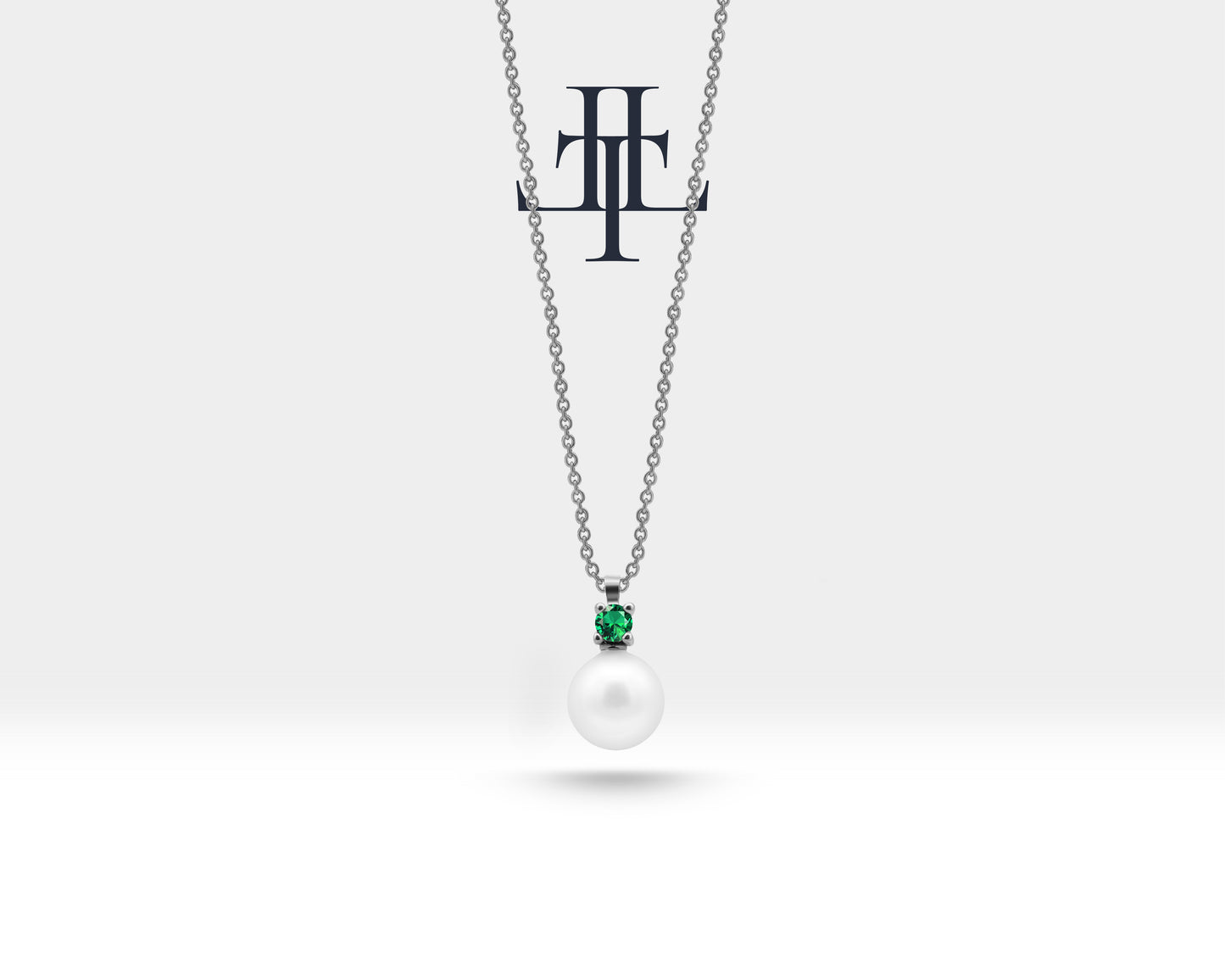 Yuvarlak Zümrüt İnci Kolye, 14K Sarı-Beyaz-Kırmızı Altın | LN00009PE