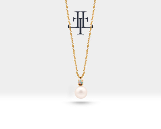 Yuvarlak Opal İnci Kolye, 14K Sarı-Beyaz-Kırmızı Altın | LN00009PO