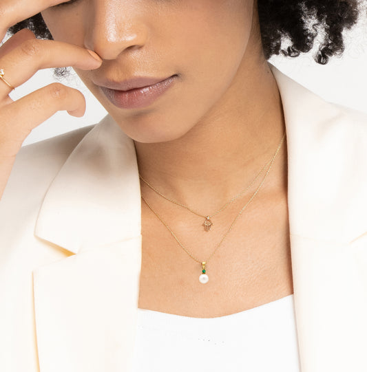 Yuvarlak Zümrüt İnci Kolye, 14K Sarı-Beyaz-Kırmızı Altın | LN00010PE