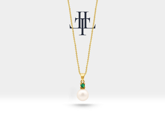 Yuvarlak Zümrüt İnci Kolye, 14K Sarı-Beyaz-Kırmızı Altın | LN00010PE