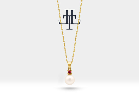 Yuvarlak Yakut İnci Kolye, 14K Sarı-Beyaz-Kırmızı Altın | LN00010PR