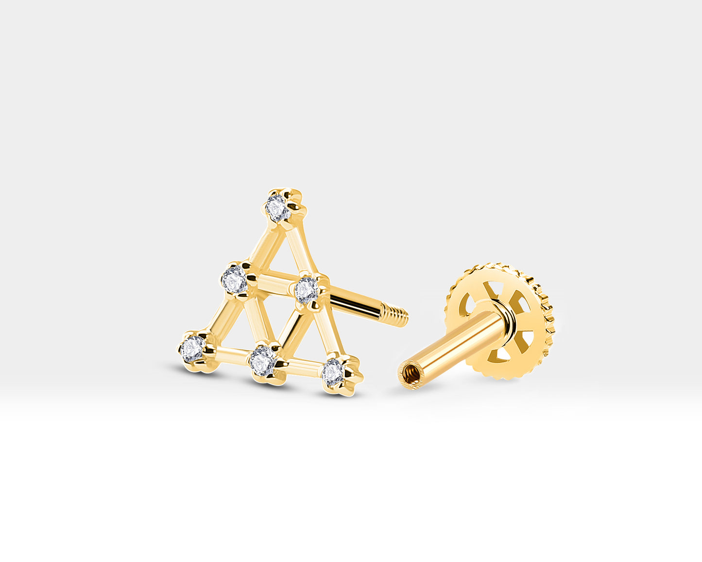 Piramit Pırlantalı Piercing, 8 MM , 1.2 MM, 14K Sarı-Beyaz-Kırmızı Altın | LP00003D