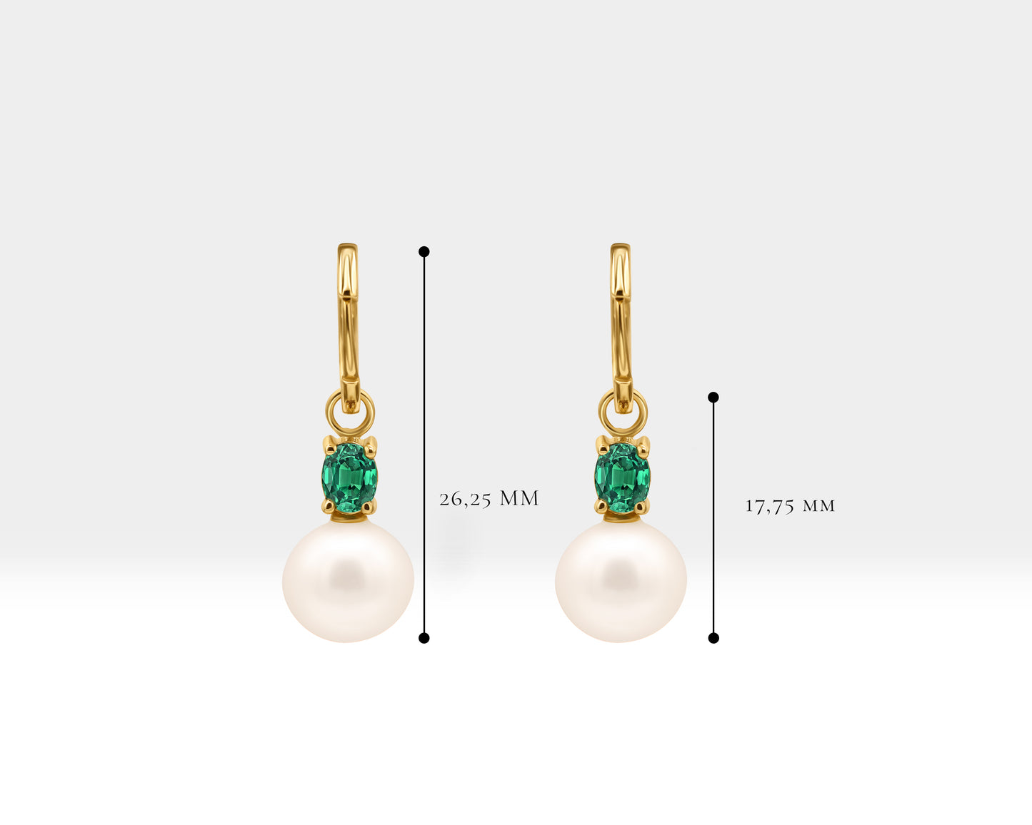 Oval Zümrüt İnci Sallantılı Küpe, 14K Sarı-Beyaz-Kırmızı Altın | LE00079PE