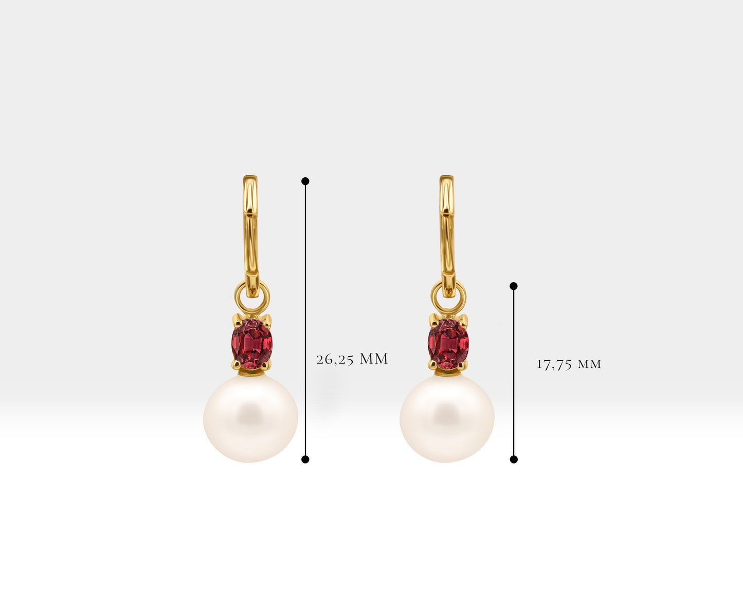 Oval Yakut İnci Sallantılı Küpe, 14K Sarı-Beyaz-Kırmızı Altın | LE00079PR