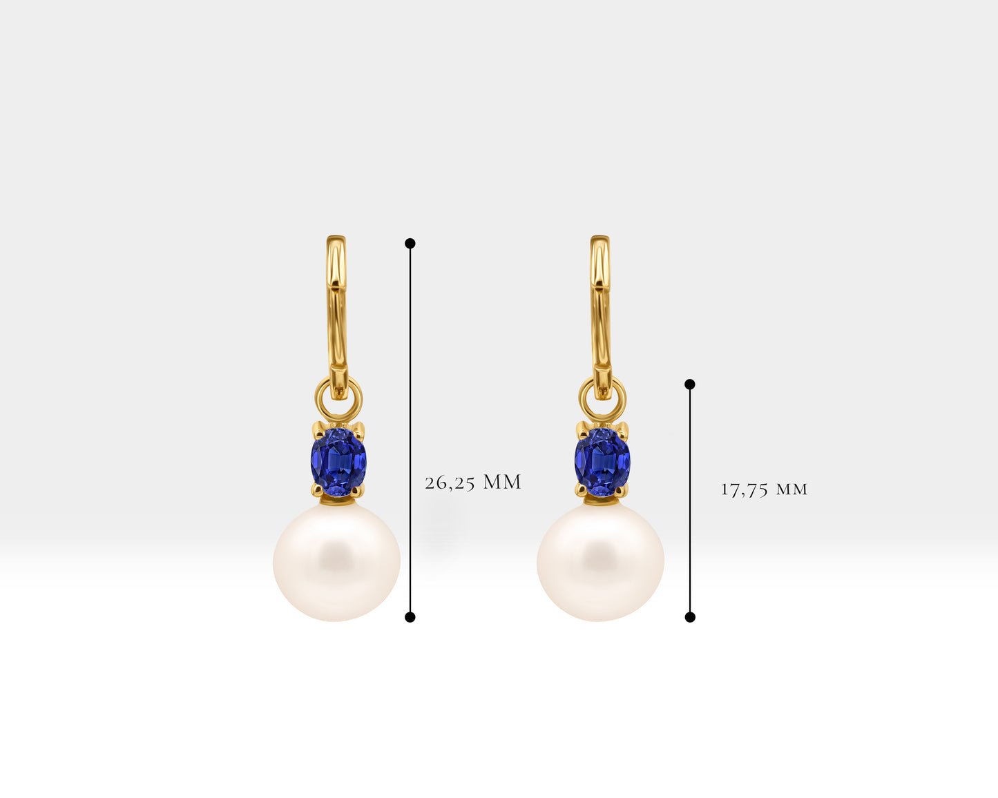 Oval Safir İnci Sallantılı Küpe, 14K Sarı-Beyaz-Kırmızı Altın | LE00079PS