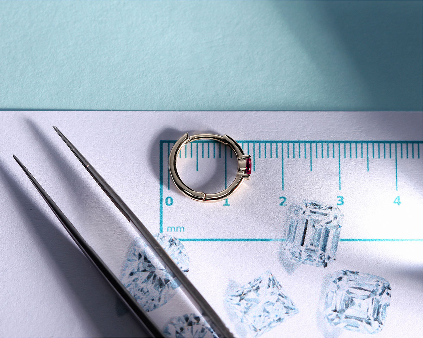Damla Yakut Küpe, 12 MM , 14K Sarı-Beyaz-Kırmızı Altın | LE00009R
