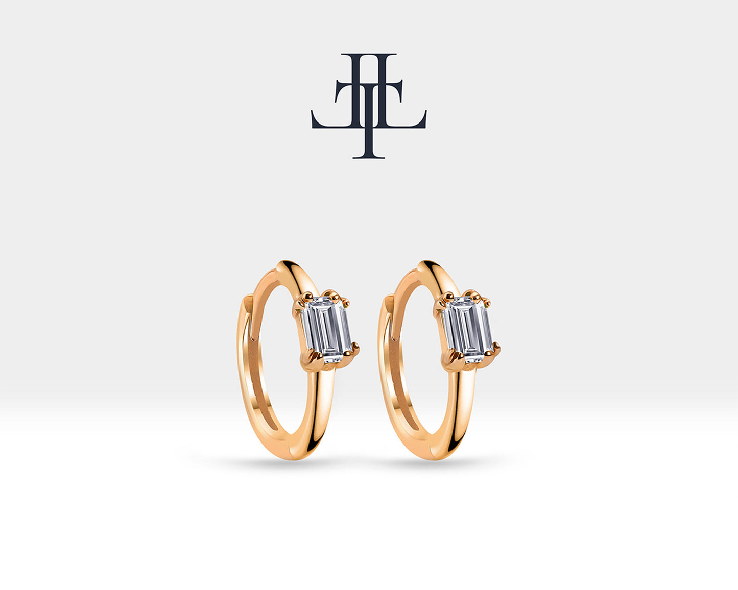 Baget Pırlanta Küpe, 12 MM , 14K Sarı-Beyaz-Kırmızı Altın | LE00019D