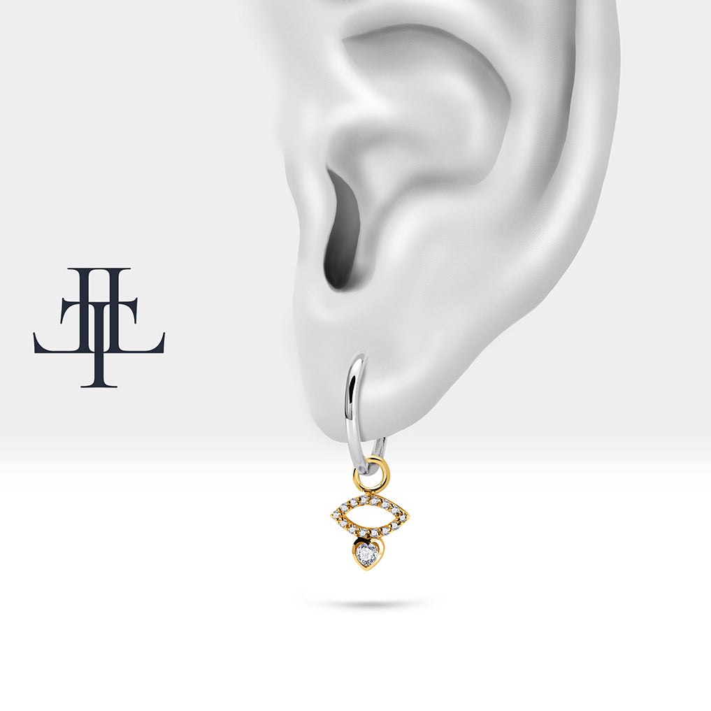 Pırlanta Göz Sallantılı Küpe, 12 MM , 14K Sarı-Beyaz-Kırmızı Altın | LE00055D