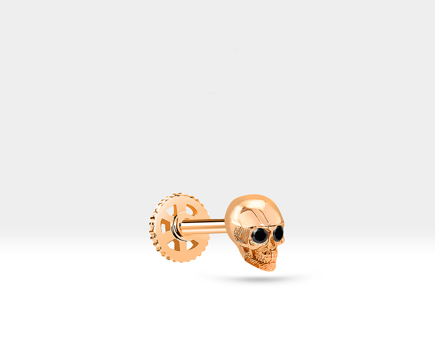 Siyah Pırlantalı Kuru Kafa Piercing, 8 MM , 1.2 MM, 14K Sarı-Beyaz-Kırmızı Altın | LP00011B