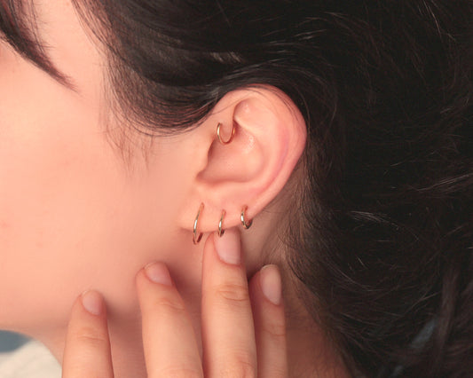 Sade Halka Piercing, 8-10-12 MM , 1.0 MM, 14K Sarı-Beyaz-Kırmızı Altın | LC00048A