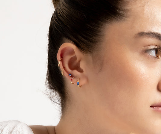 Dizi Yakut Halka Piercing, 12 MM , 1.2 MM, 14K Sarı-Beyaz-Kırmızı Altın | LC00044R