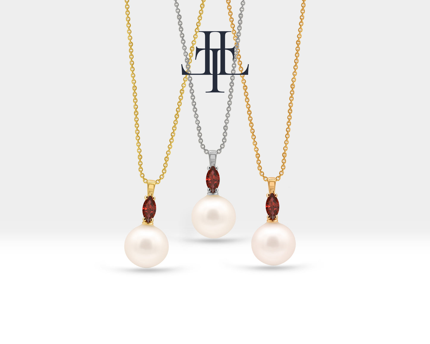 Markiz Yakut İnci Kolye, 14K Sarı-Beyaz-Kırmızı Altın | LN00008PR