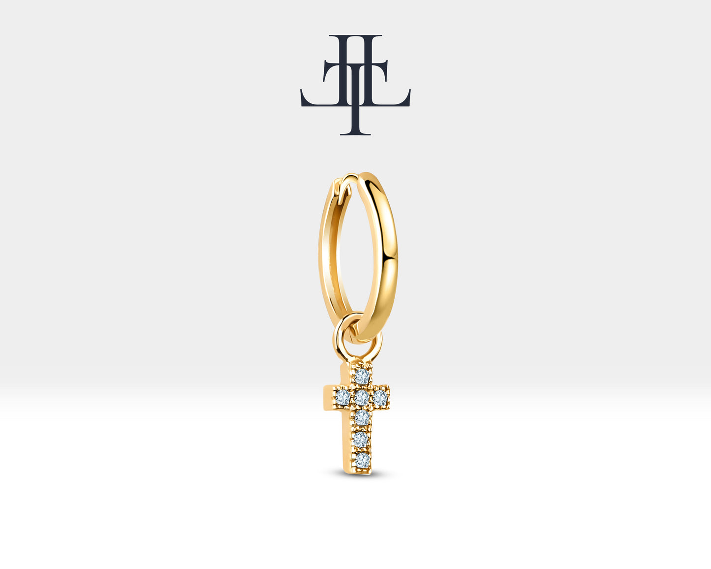 Pırlanta Haç Sallantılı Küpe, 13 MM , 14K Sarı-Beyaz-Kırmızı Altın | LE00034D