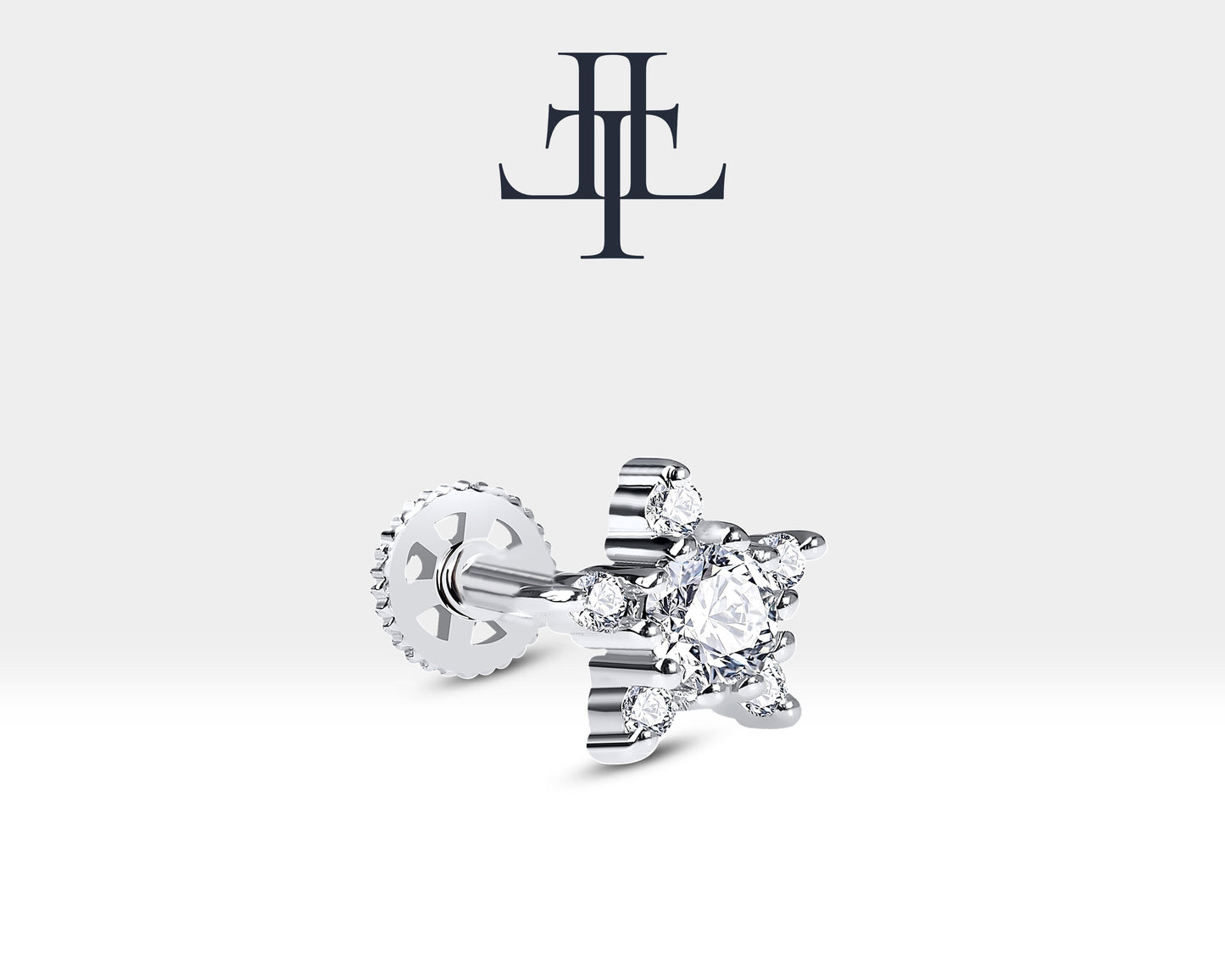 Pırlantadan Yıldız Piercing, 8 MM , 1.2 MM, 14K Sarı-Beyaz-Kırmızı Altın | LP00027D