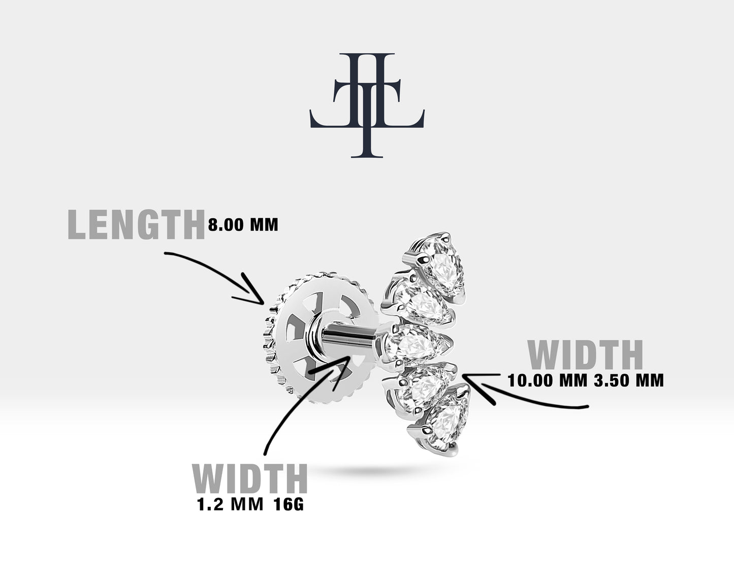 Damla Pırlantalı Piercing, 8 MM , 1.2 MM, 14K Sarı-Beyaz-Kırmızı Altın | LP00010D