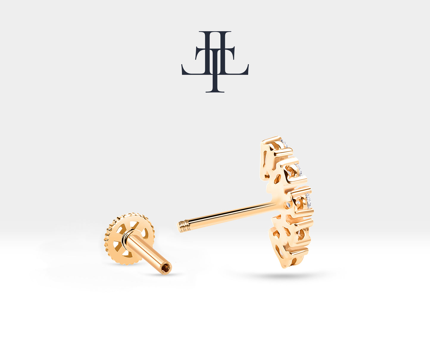 Damla Pırlantalı Piercing, 8 MM , 1.2 MM, 14K Sarı-Beyaz-Kırmızı Altın | LP00010D