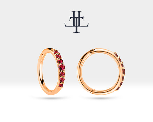 Dizi Yakut Halka Piercing, 12 MM , 1.2 MM, 14K Sarı-Beyaz-Kırmızı Altın | LC00044R