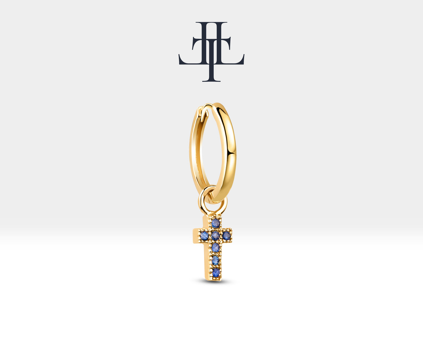 Safir Haç Sallantılı Küpe, 13 MM , 14K Sarı-Beyaz-Kırmızı Altın | LE00034S