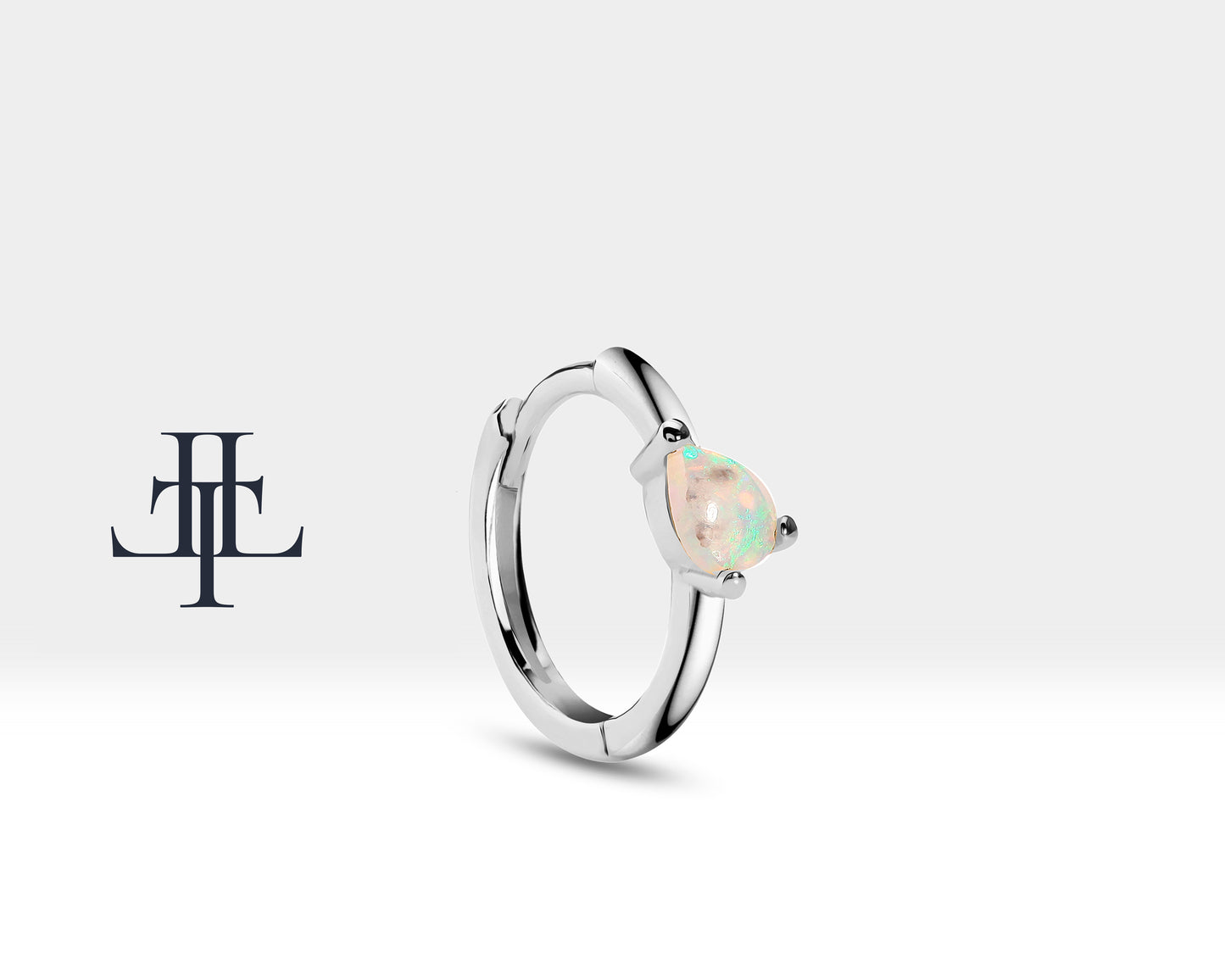 Çapraz Damla Opal Küpe, 12 MM , 14K Sarı-Beyaz-Kırmızı Altın | LE00023O